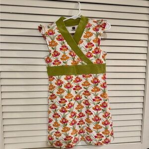 Girls Floral Wrap-Style Dress with Green Trim Size 6